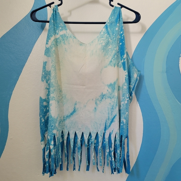 Don't Be A Salty BEACH cover-up, crop/tank top, blue tie-dye hand-made - Picture 3 of 7